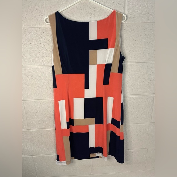 Studio One Geometric Colorblock Midi Dress - Black, White, Orange, Tan - Picture 2 of 3